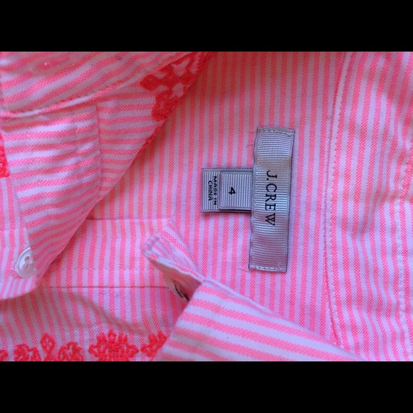 J. Crew pink & white striped shirt w/embroidery - Picture 4 of 6